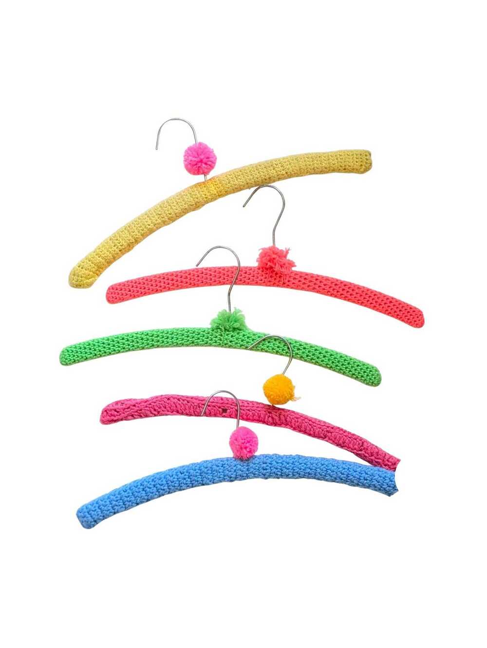 Vintage Handmade Crochet Covered Hangers with Pom Poms